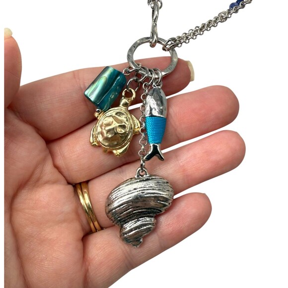 J. Jill Charm Necklace Rising Tides Convertible Turtle Fish Shell Abalone Jade - Picture 4 of 13